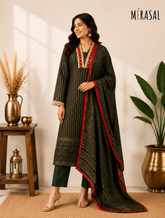 Olive Heritage Printed Kurta Set with Dupatta