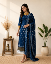 Indigo Grace Printed Kurta Set with Dupatta