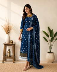 Indigo Grace Printed Kurta Set with Dupatta