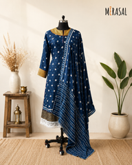 Indigo Grace Printed Kurta Set with Dupatta