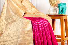 Customised Bandhani & Brocade Half-and-Half Saree in Fuchsia Pink and Antique Gold