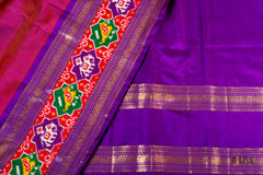 Customised Pure Silk Saree with Handcrafted Pure Ikat Border in Ruby Red & Royal Purple