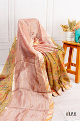 Half & Half Tissue Print Saree in Blush Rose and Antique Mustard