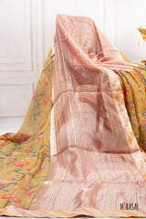 Half & Half Tissue Print Saree in Blush Rose and Antique Mustard