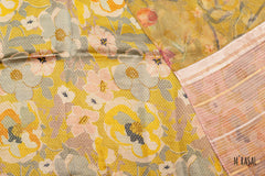 Half & Half Tissue Print Saree in Blush Rose and Antique Mustard