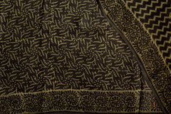 Hand Block Printed Saree in Olive Green & Black