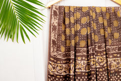 Handcrafted Ajrakh Saree in Earthy Brown & Mustard Tones