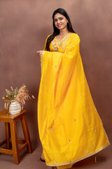 Yellow Cotton Salwar Suit with Embroidered Neckline
