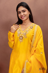 Yellow Cotton Salwar Suit with Embroidered Neckline
