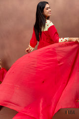 Red Cotton Salwar Suit with Embroidered Yoke