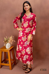 Crimson Floral Tussar Top