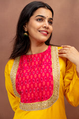 Sunlit Elegance in Silk Cotton with Kalamkari Art