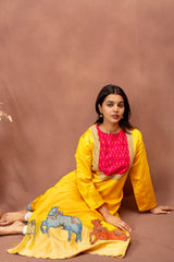 Sunlit Elegance in Silk Cotton with Kalamkari Art
