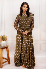 Olive Green Floral Printed Georgette Maxi Dress
