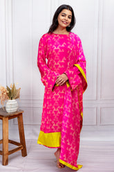 Hot Pink Modal Printed Kurta Set with Dupatta