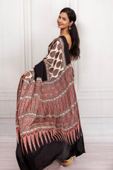 Elegant Black & Beige Printed Saree