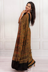 Elegant Black Ajrakh Printed Saree with Traditional Motifs