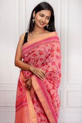 Radiant Red Cotton Saree with Golden Border Elegance