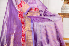 Elegant Lavender Silk Cotton Saree with Contrast Border & Zari Lace