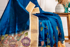 Silk Cotton Saree with Kalamkari Patch Embroidery