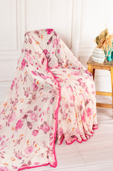 Blush Floral Chanderi Soft Cotton Saree with Lace Border