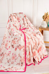 Floral Printed Chanderi Soft Cotton Saree with Lace Border