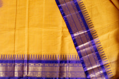 Mustard Yellow Silk Cotton Saree with Royal Blue Zari Border