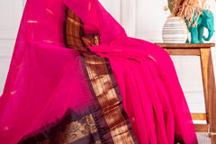 Rani Pink Silk Cotton Saree with Antique Gold Zari Border