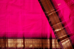Rani Pink Silk Cotton Saree with Antique Gold Zari Border