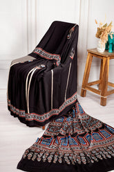 Classic Black Modal Saree with Artistic Ajrakh Print