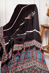 Classic Black Modal Saree with Artistic Ajrakh Print