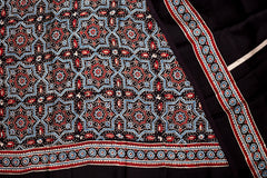 Classic Black Modal Saree with Artistic Ajrakh Print