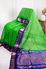 Radiant Green Chanderi Silk Cotton Saree with Royal Blue Zari Border