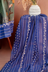 Olive Green Printed Unstitched Salwar Set with Royal Blue Chanderi Dupatta