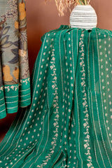 Blue Tussar Silk Unstitched Salwar Suit with Emerald Green Embroidered Dupatta