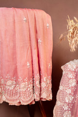 Graceful Peach Georgette Embroidered Unstitched Salwar Suit
