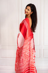 Red & White Handcrafted Cotton Saree with Artistic Prints