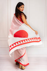 Elegant White & Red Cotton Saree – A Perfect Blend of Tradition and Charm