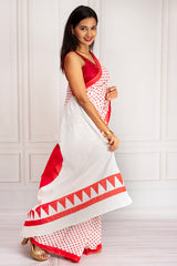 Elegant White & Red Cotton Saree – A Perfect Blend of Tradition and Charm