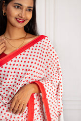Elegant White & Red Cotton Saree – A Perfect Blend of Tradition and Charm