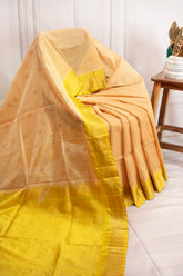 Elegant Peach Silk Cotton Saree with Rich Yellow Zari Border & Classic Finish