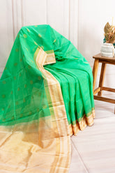 Emerald Green Silk Cotton Saree with Rich Gold Zari Border