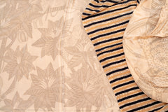 Beige Georgette Printed Saree with Abstract & Striped Design