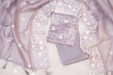 Elegant Dusty Lavender Organza Unstitched Salwar Set with Embroidered Dupatta
