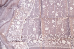 Elegant Dusty Lavender Organza Unstitched Salwar Set with Embroidered Dupatta