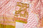 Olive & Peach Floral Chanderi Cotton Suit Set