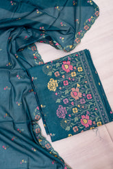 Teal Blue Floral Embroidered Cotton Suit Set