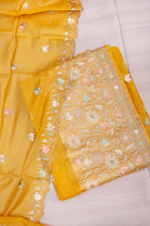 Mustard Yellow Floral Embroidered Cotton Suit Set