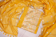 Mustard Yellow Floral Embroidered Cotton Suit Set