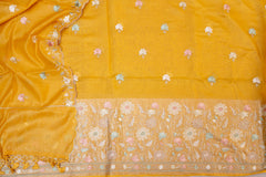 Mustard Yellow Floral Embroidered Cotton Suit Set
